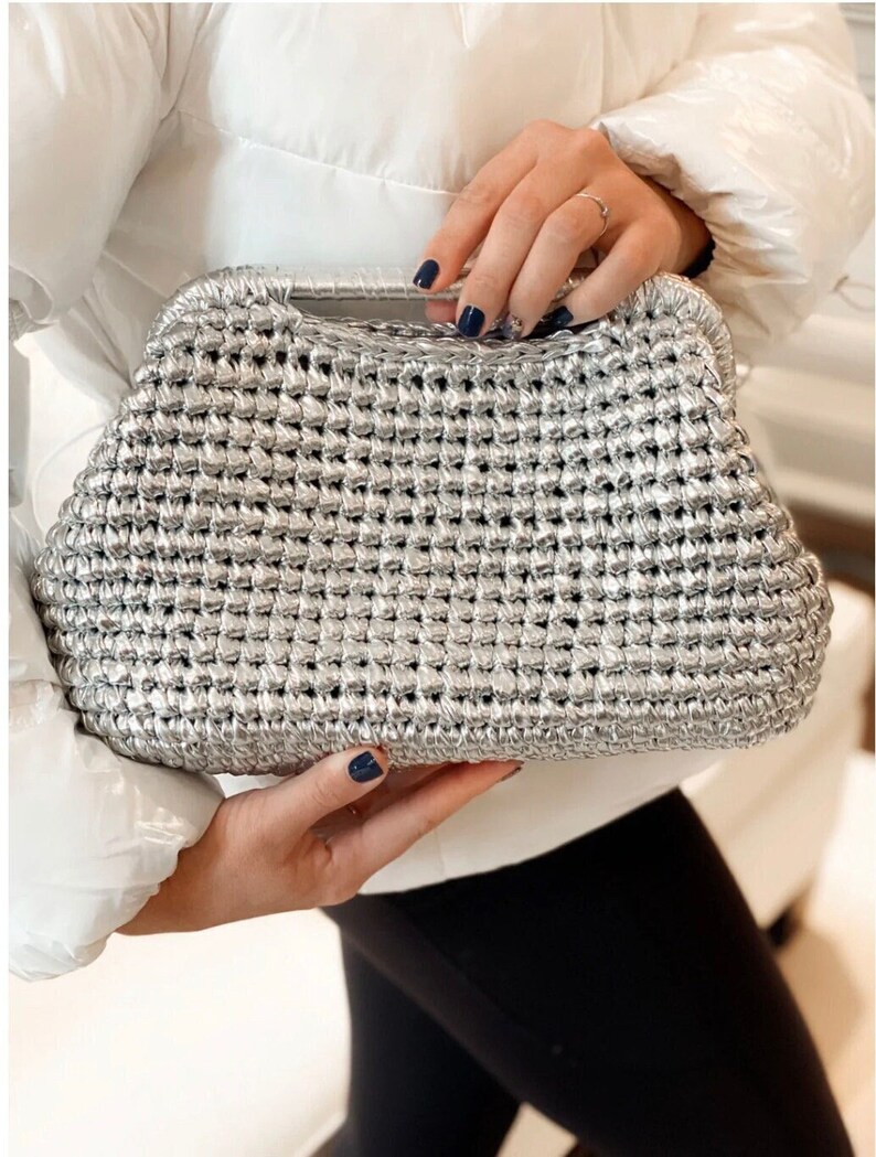 Handmade Clutch Bag Evening Hand Knit Pouch Bag Metallic Etsy