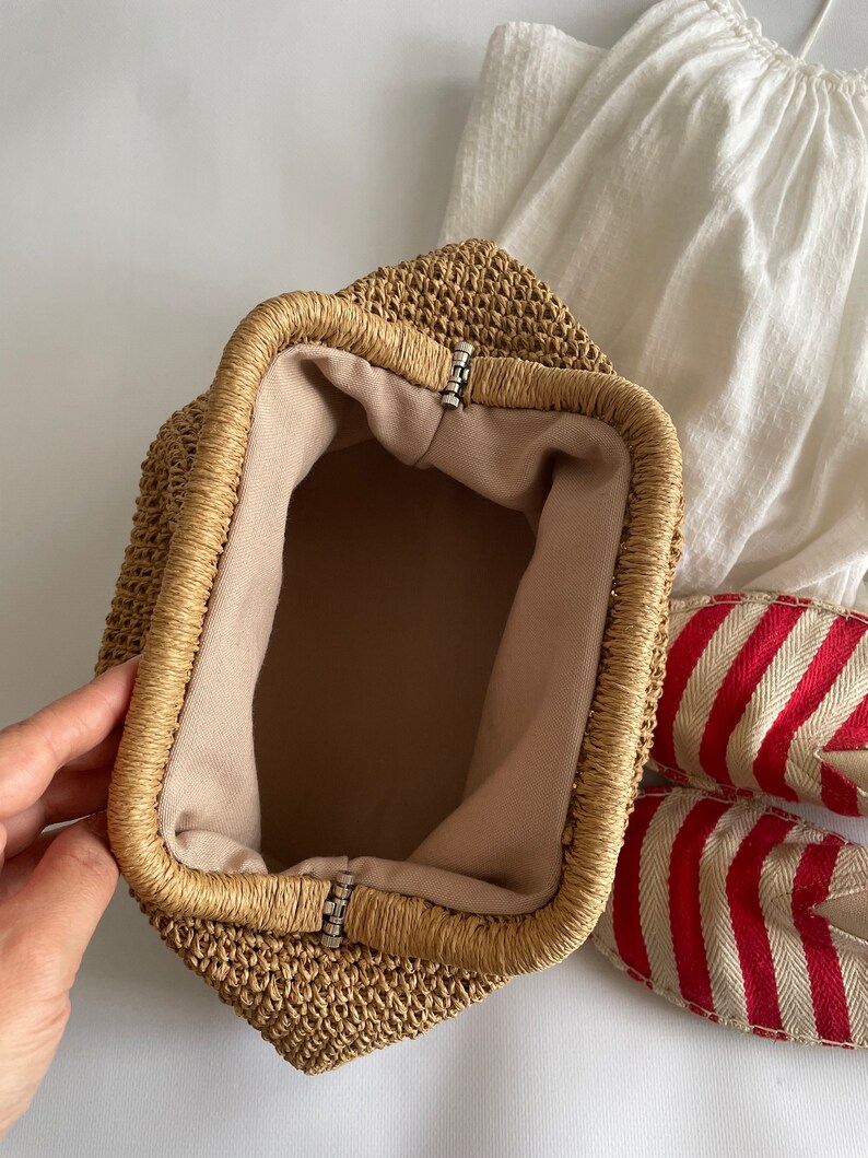 Crochet Raffia Pouch Clutch Bag Womens Straw Summer Pouch Etsy