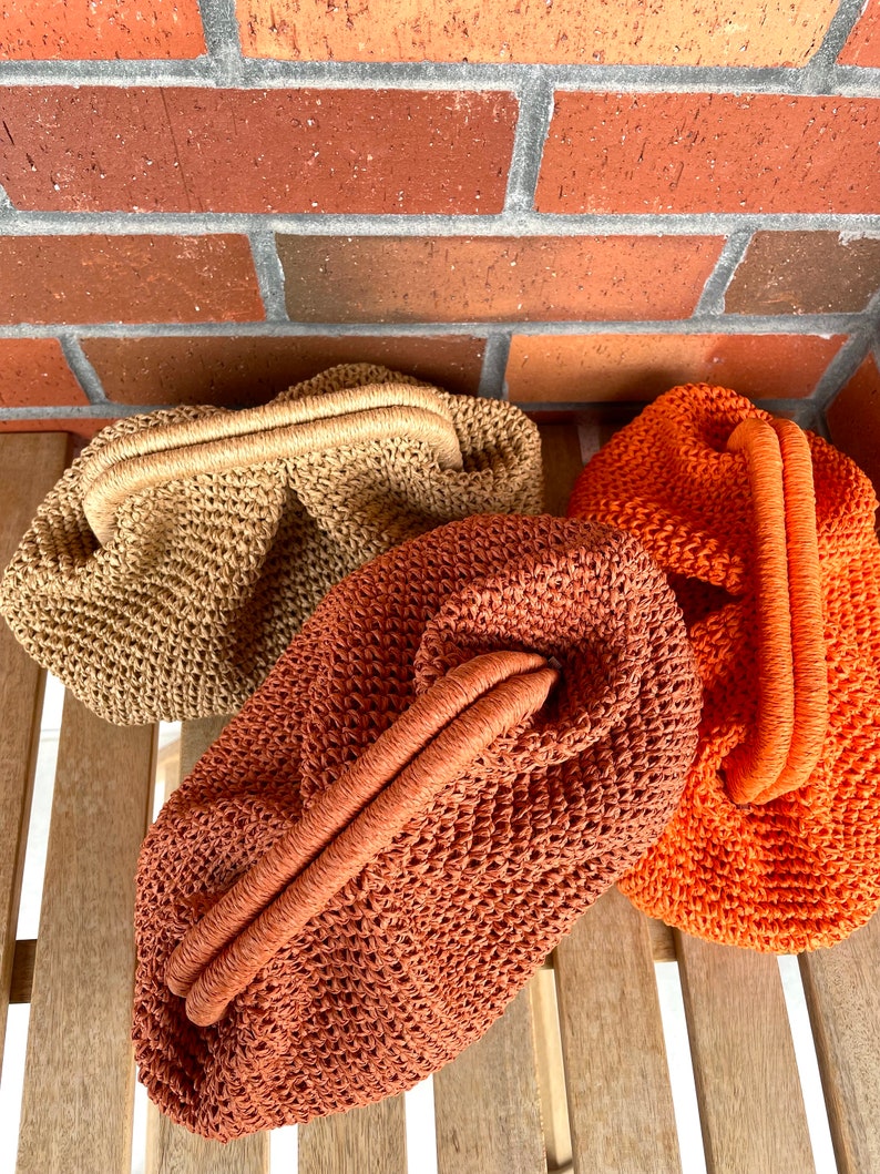 Crochet Raffia Pouch Clutch Bag Womens Straw Summer Pouch Etsy