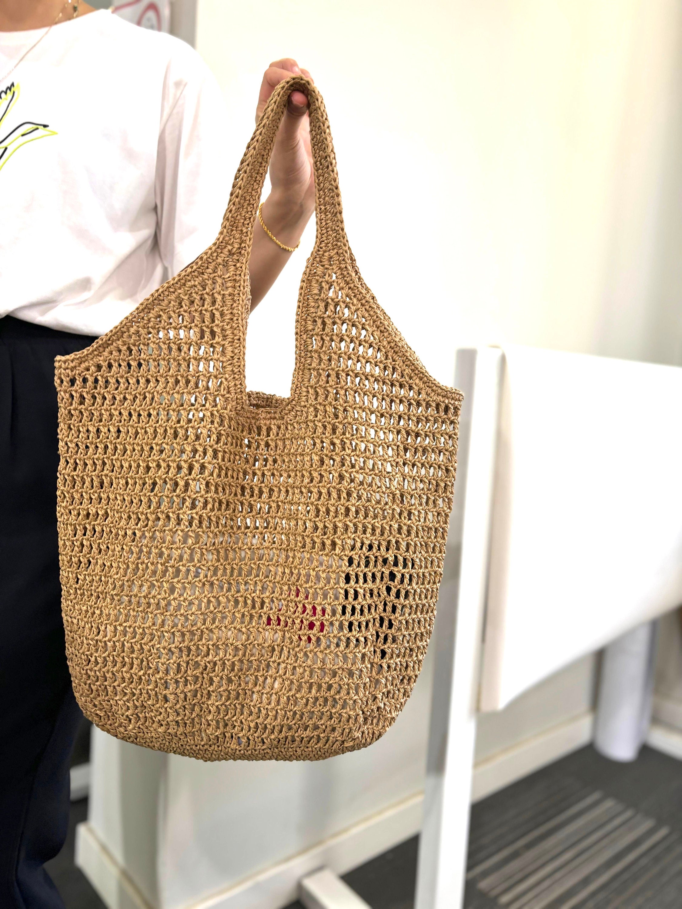 Metallic Raffia Crochet Tote Bag | Fringed Beach Woven