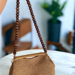 Crochet Raffia Top Handle Pouch Clutch Hand Bag Crochet Tote Straw Bag Woven Beach Clutch Handmade Gift image 8