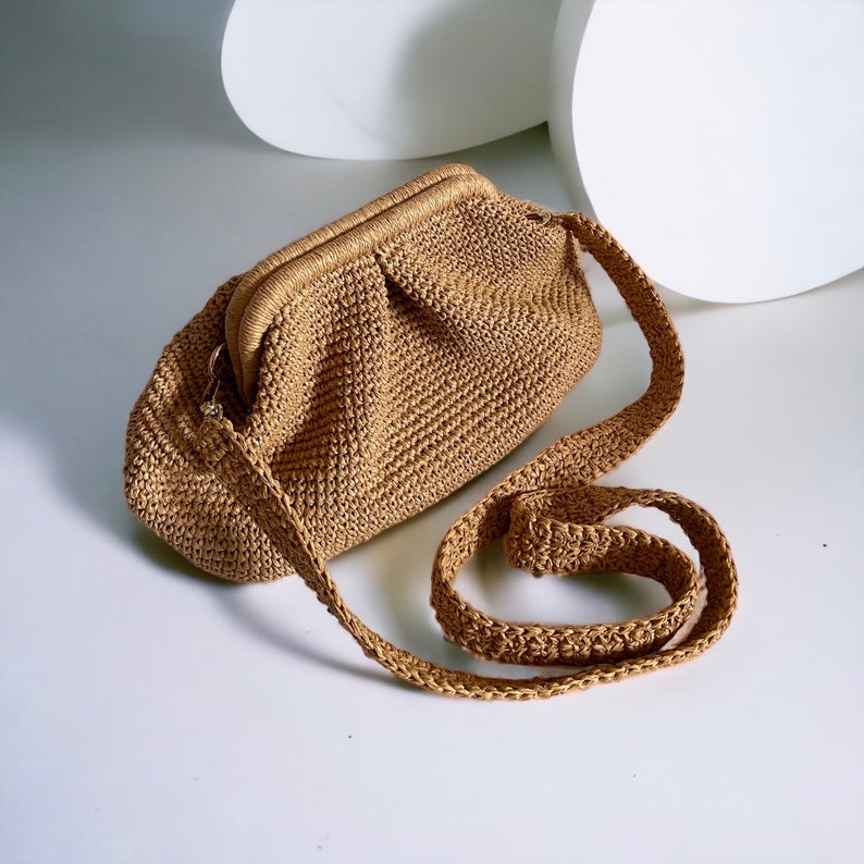 Crochet Raffia Pouch Clutch Bag Straw Crossbody Tote Bag Woven Beach Bag Natural Paper Rope Bag image 2