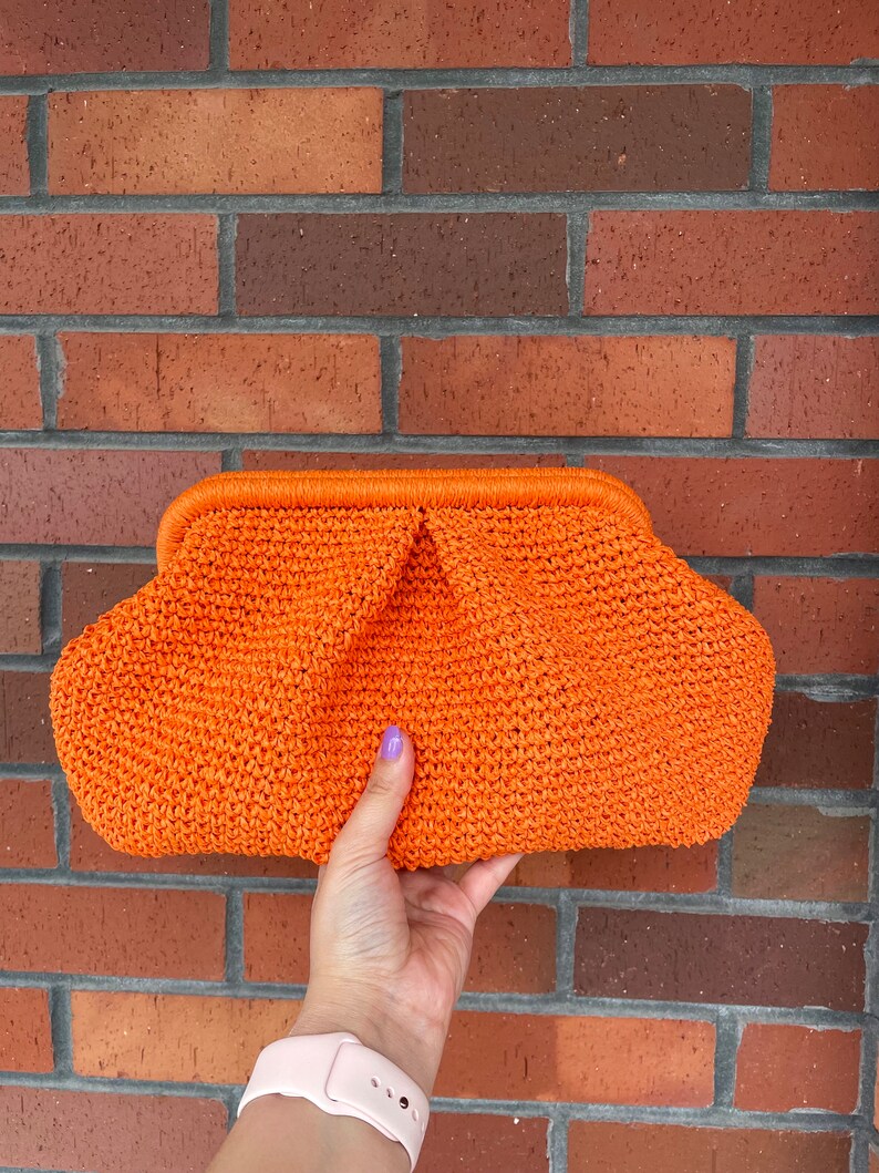 Crochet Raffia Pouch Clutch Bag Knitting Straw Beach Bag Etsy