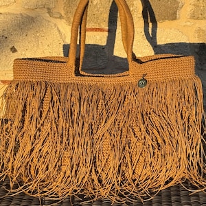 Gehäkelte Bast Einkaufstasche | Stroh Fransen Strand gewebte Umhängetasche | Boho XL Tasche