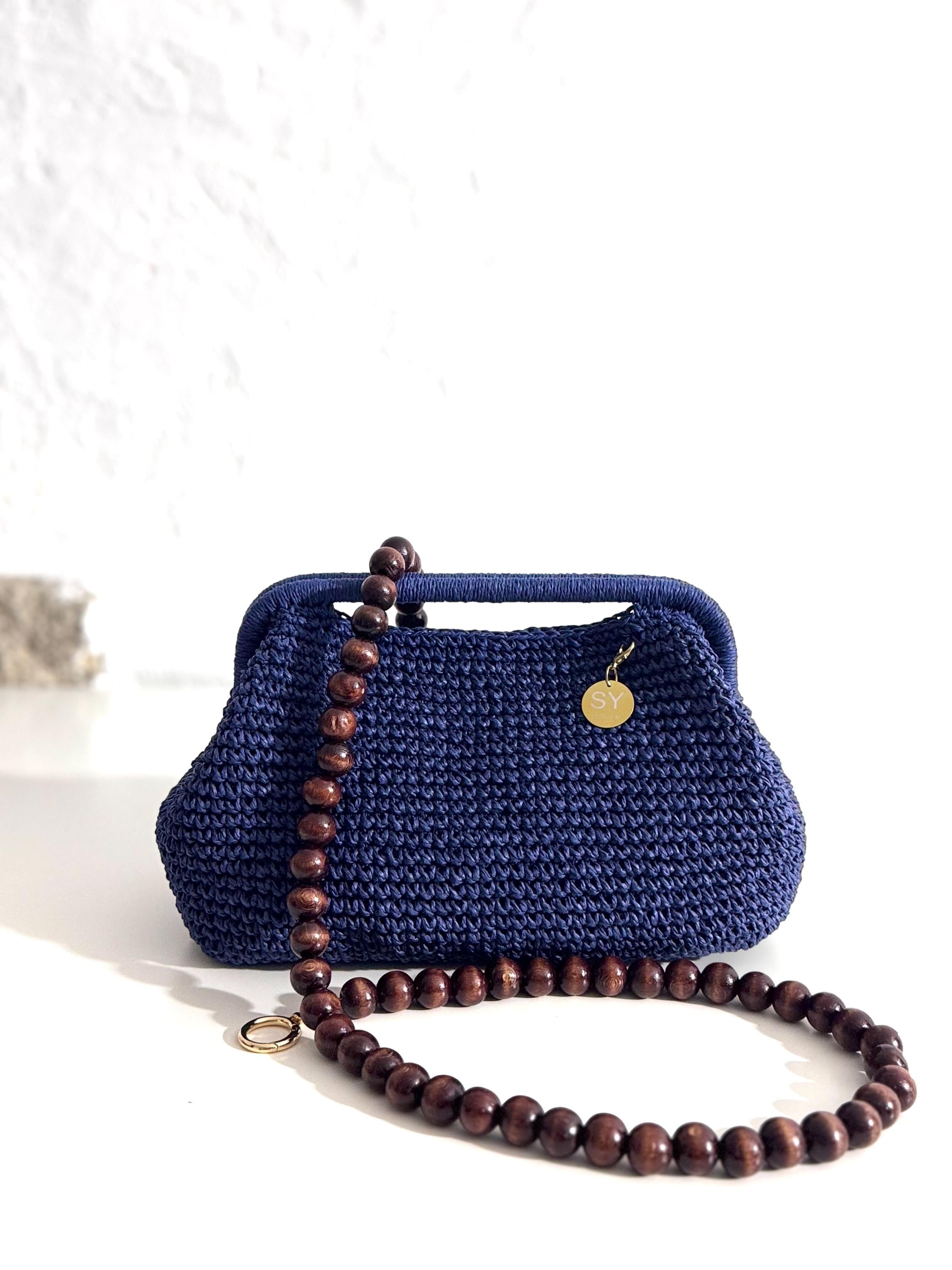 NWT Banana Republic navy blue rafria drawstring beach bag withe leather trim Leather Totes | Banana Republic main image 2
