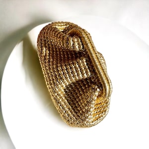 Gold Evening Crochet Woven Metallic Raffia Pouch Clutch Bag | Beach Wedding Bridesmaid Clutch Purse | Vegan Leather