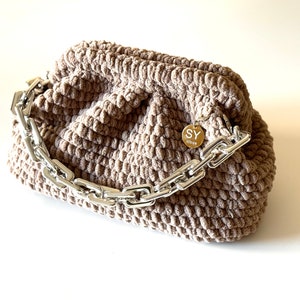 Bolso de mano de terciopelo beige para noche, bolso de felpa tejido, bolso de mano de otoño, bolso de piel sintética, bolso con correa de cadena abullonada