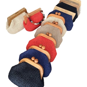Raffia Tasche, Stroh Clutch Geldbörse, Stroh Handtasche, Hand gewebte Tasche, Luxus Häkeltasche Handgemachte Holz gestrickte Tasche für Frauen - Geschenke für sie