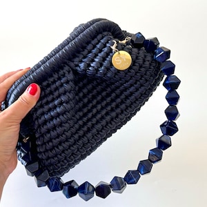 Navy Blue Woven Vegan Leather Small Pouch Bag | Evening Wedding Clutch Bag | Handmade Gift