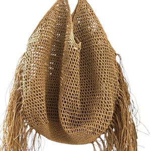 Gehäkelte Bast Einkaufstasche | Stroh Fransen Strandtasche | Große Schultertasche | Boho gewebte Tasche