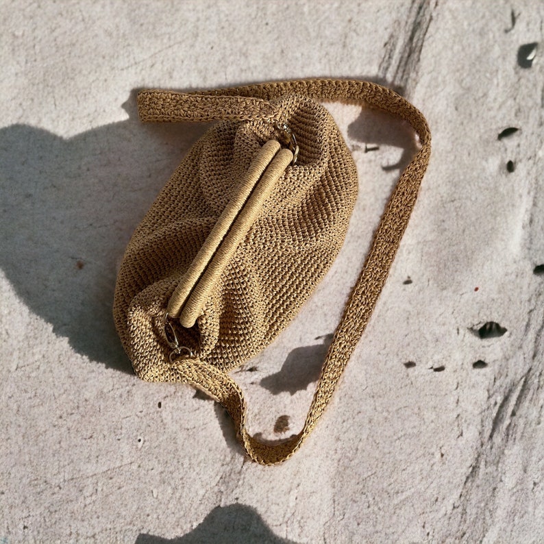 Crochet Raffia Pouch Clutch Bag Straw Crossbody Tote Bag Woven Beach Bag Natural Paper Rope Bag image 4