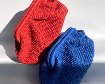 Red, Blue Raffia Pouch Clutch Bag | Evening Crochet Bag | Beach Wedding Bag | Gift For Her