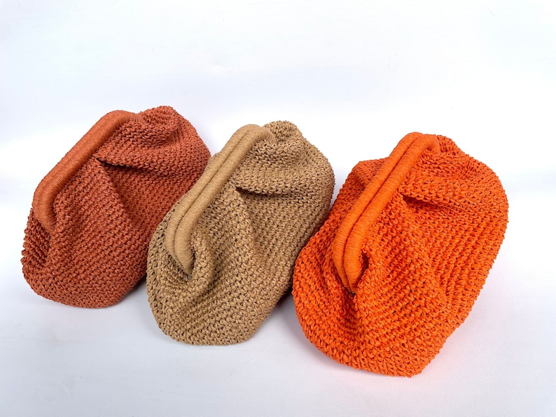 Crochet Raffia Pouch Clutch Bag Womens Straw Summer Pouch Etsy