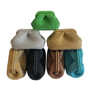 Metallic Raffia Tasche, Abend Häkeln Beutel Tasche, Gestrickte Clutch Tasche, Leder Tragetasche