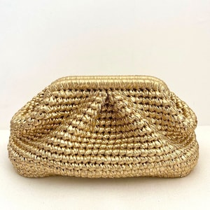 Gold Metallic gewebte Beutel Clutch Bag, Abend Stricktasche, handgefertigte häkeln Clutch Tasche, Hochzeit Clutch Bag