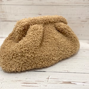 Camel Faux Fur Fluffy Fall Bag | Knitting Teddy Pouch Clutch Dumpling Bag | Luxury Plush Bag | Camel Bag