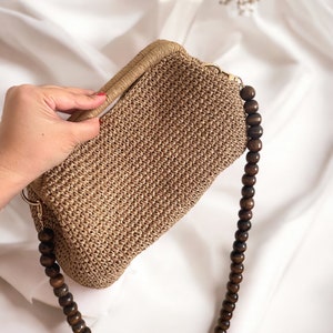Crochet Raffia Top Handle Pouch Clutch Hand Bag Crochet Tote Straw Bag Woven Beach Clutch Handmade Gift image 9