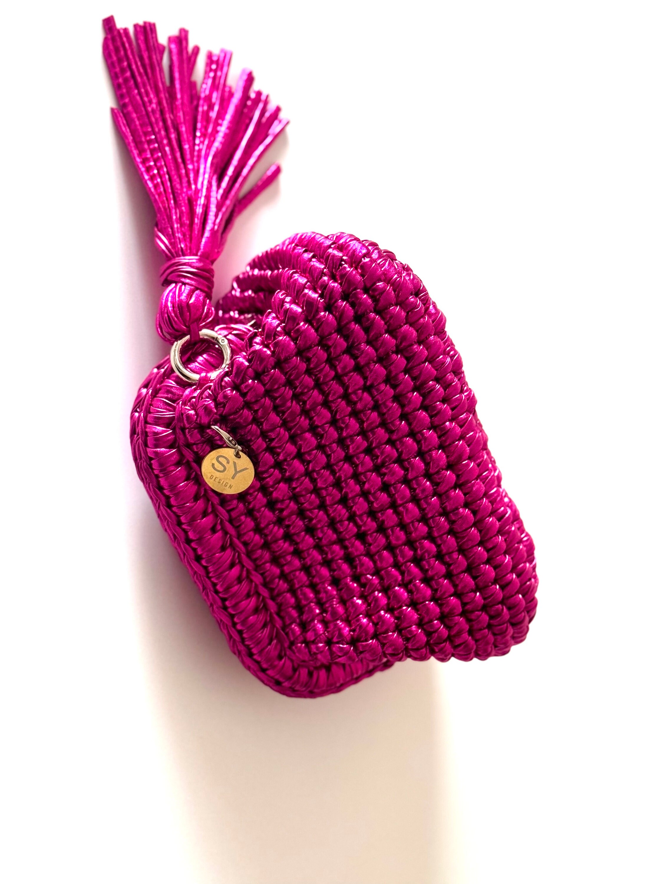 Fuchsia Women's Chain Shoulder Handbag - Evening Clutch With Gold Chain, Polyester Twill (7.1x11x2.8 In)
