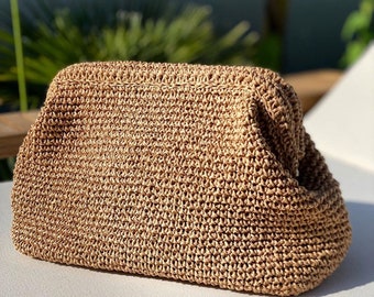 Handmade Raffia Pouch Clutch: Summer Beach Bag