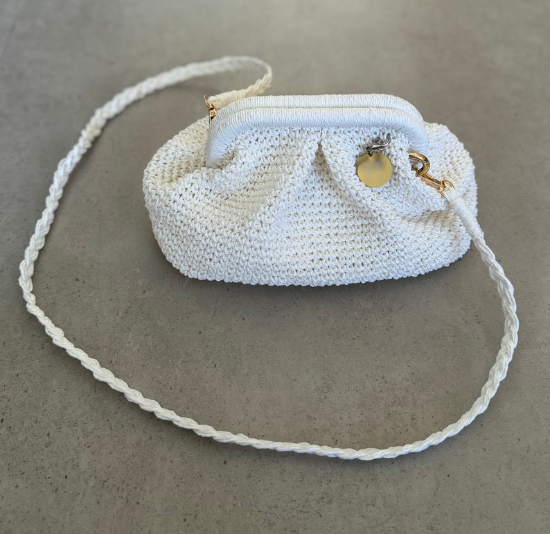 Crochet Raffia Pouch Clutch Bag Straw Crossbody Tote Bag Woven Beach Bag Natural Paper Rope Bag image 9