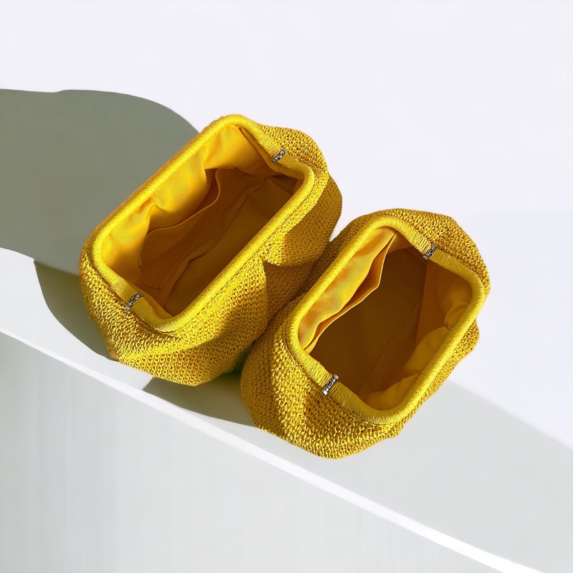 Crochet Raffia Pouch Clutch Straw Beach Cloud Bag Woven Etsy