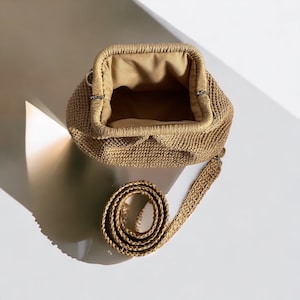 Crochet Raffia Pouch Clutch Bag Straw Crossbody Tote Bag Woven Beach Bag Natural Paper Rope Bag image 5