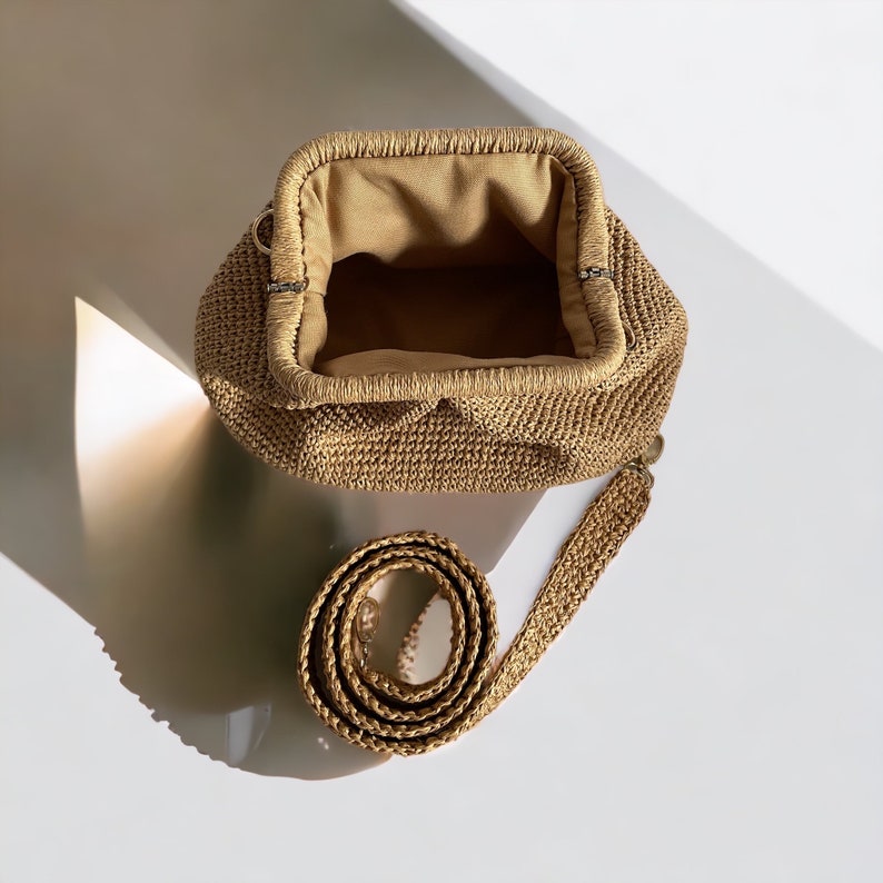 Crochet Raffia Pouch Clutch Bag Straw Crossbody Tote Bag Woven Beach Bag Natural Paper Rope Bag image 5