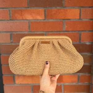 Häkeln Raffia Stroh Strand Hochzeit Clutch Tasche gefaltet natürliche Boho Geldbörse | Handgemachtes Geschenk