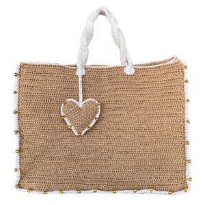 Crochet Raffia Tote Bag | Straw Summer Beach Woven Shoulder Bag | Boho XLARGE Bag