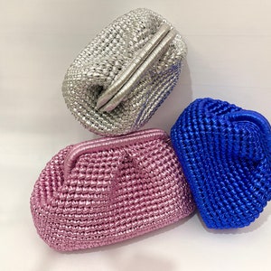 Handgemaakte metalen leren tasje klein, gehaakte avondtasje, roze mini draagtas, dames clutch portemonnee afbeelding 7