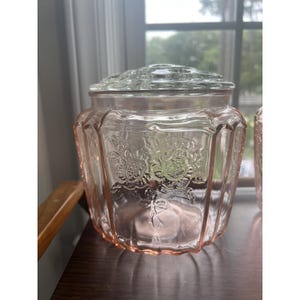 Mayfair Open Rose Vintage Pink Depression Glas Keksdose & Blumen Frosch