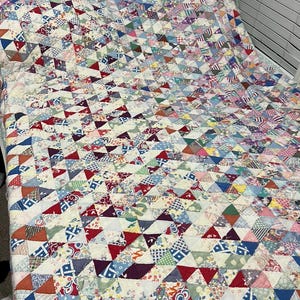 Vintage Handmade Quilt Patchwork Triangles Novelty Prints 1930s