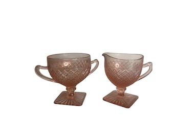 Vintage Anchor Hocking Miss America Pink Depression Glass Creamer and Sugar Set