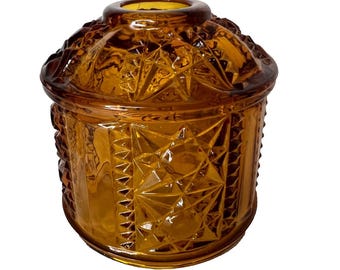 Indiana Glass Amber Fairy Lamp Stars and Bars TOP ONLY