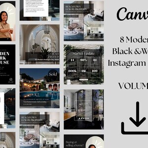 Modern Black and White Instagram Templates, Social Media Posts, Realtor Instagram Posts, Fully Customizable, Luxury Template