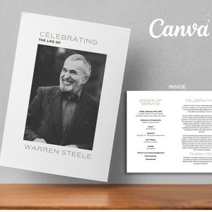 Celebration of Life Funeral Program Template, Editable Photo Funeral Program, CANVA Memorial Program, Printable Funeral Program