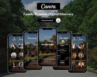 Family Reunion Invitation Itinerary, Animated Digital Family Trip Invite. Family Reunion, Event Itinerary Template for Canva