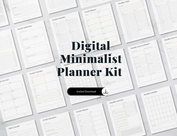 Essential Daily Monthly Weekly Yearly Printable Planner Templates Undated Planner Bundle Fillable PDF Digital A4, Instant Download