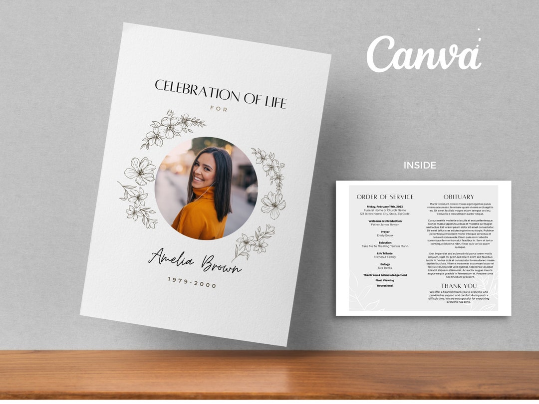 Celebration of Life Flower Funeral Template | Simple Canva Template ...