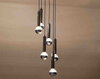 Plus grand lustre cascade Mid-Century en chrome