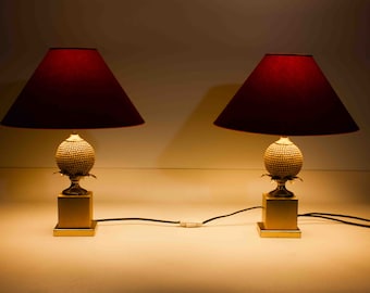 Set of unique 'pinecone' Regency table lamps, Belgium 1970s