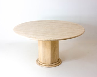 Large round dining table in travertine, Italy 1970s