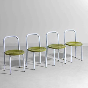 Set of four Italian postmodern metal chairs with sculpted seats, 1980s