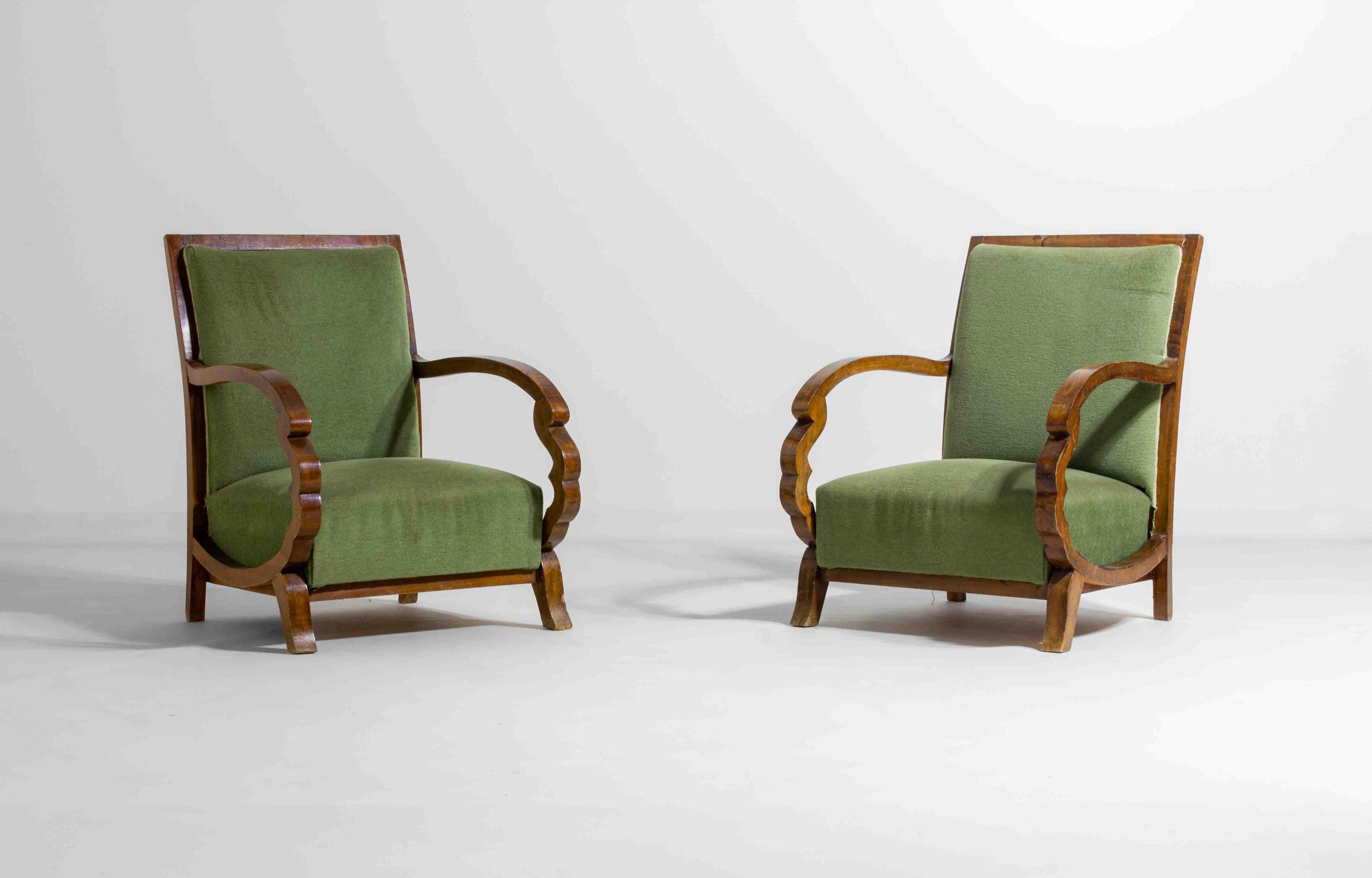 Curved art deco lounge chairs, Italy 1930s