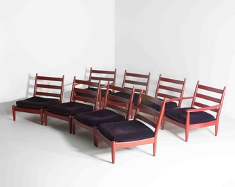 Ensemble XL de 8 chaises longues Mid-Century, Belgique, années 60