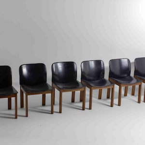 Set of 6 black leather dining chairs by Afra & Tobia Scarpa, 1970&#39;s