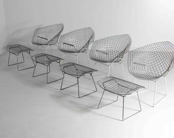 Rare Bertoia diamond chairs with ottoman for Knoll International, 1970s