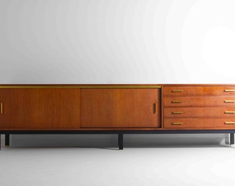 XL Mid-century sideboard in teak & brass, Belgium 1960s