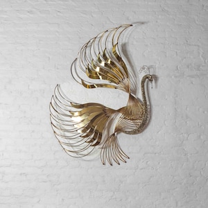 Impressive wall &quot;Peacock&quot; wall sculpture in brass by Curtis Jere, 1980s