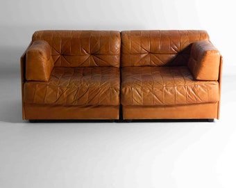 Vintage patchwork leather modular sofa, Germany 1960s